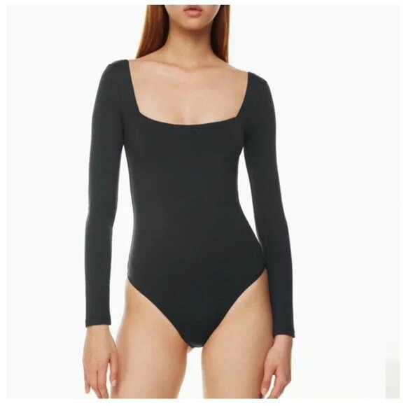 Babaton Contour Black Square Neck Long-Sleeve Bodysuit Women's Size M - Picture 1 of 9